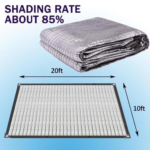 E.share 80%-85% Aluminum Shade Cloth, 10ft X 20ft Silver Heat Reflective Mesh Tarp with Grommets, Sun Block Privacy Cover for Outdoor Pergola, Patio, Garden, Greenhouse, Balcony, Car, Pet, Lawn - size: 10ft X 20ft