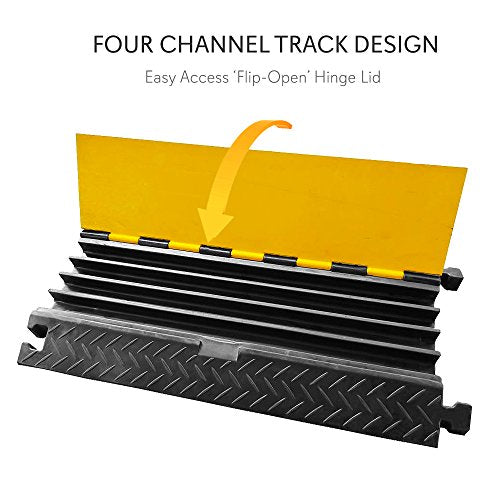 Pyle Durable Cable Protective Ramp Cover - Supports 33000lbs Four Channel Heavy Duty Cord Protection w/ Flip-Open Top Cover, 31.5” x 16.1” x 3.14” Cable Concealer for Indoor Outdoor Use -PCBLCO106 - style: Single Pack