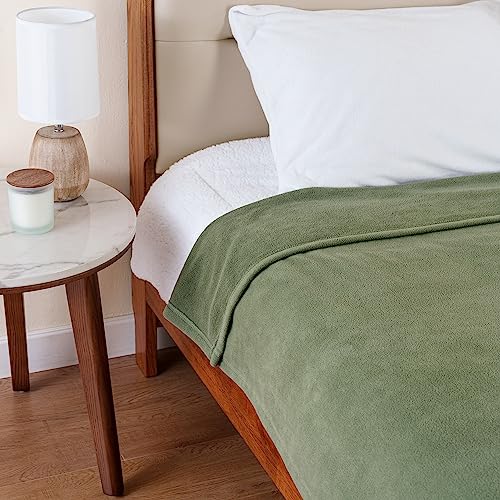 Berkshire Blanket Microfleece Queen Size Bed Blanket Dark Sage Green,Lightweight Soft Breathable Plush Micro Fleece Blanket for Bed Couch Sofa,90x90 Inches - color: Dark Sage Green, size: Full/Queen