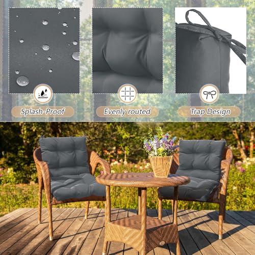 Marsui 4 Pcs Outdoor Indoor High Back Chair Cushions Patio Furniture Tufted Pillow with Ties Water-Resistant Replacement Outdoor Rocking Chair Cushions, 42 x 21 Inches (Dark Gray,Solid Color) - color: Dark Gray, size: Solid Color