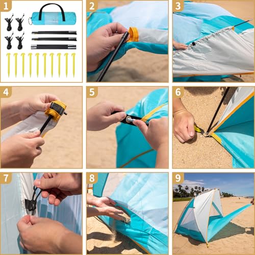 Leader Accessories 2-3 Person Portable Beach Tent, UPF 50+ Beach Shade Tent, Beach Tent Sun Shelter Canopy with Extendable Floor, Blue