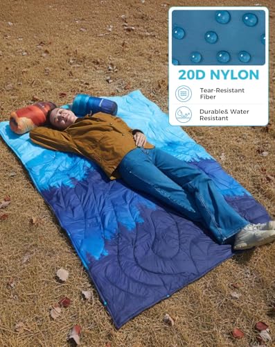 KingCamp Ultralight Camping Blanket, Packable Down Alternative Puffy Printed Wearable Blanket with Snap Buttons & Corner Loops Weatherproof Quilt for Outdoor Travel Stadium (78.7"L x 57.1”W, CYAN) - color: Scenictrail-cyan, size: 79" x 57"