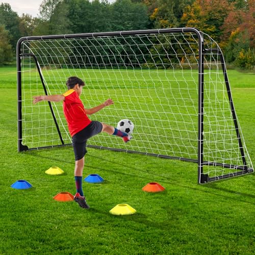 NAIZEA Soccer Goals - 24x8/21x7/18x7/12x6/16x7/10x6/8x6/6x4FT Soccer Goals for Backyard - Metal Soccer Goal for Youth Adult - Multiple Sizes Colors- Perfect for Games Indoor Outdoor - size: 12ft x 6ft, style: Trainer-Black/Steel