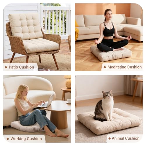 Tiita Outdoor Cushions Square Floor Pillow Thicken Tufted Seat Pad Large Floor Cushion for Yoga Meditation Living Room - color: Square|beige, size: 2 Count (Pack of 1)