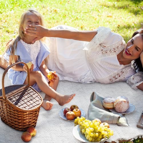 VitalCozy Waterproof Picnic Blankets 71×71 inch Outdoor Blanket Foldable 2 in 1 Double Layer Sandproof Beach Mat with Carry Strap for Camping Lawn Park Beach Grass(White) - color: White