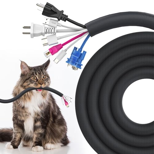 UOMTFAI Dog and Cat Cord Protector 10ft - 1inch, Flexible Cable Sleeve for Easy Cord Management, Protects Cables from Pets Chewing, Ideal for USB, Power, Audio and Video Cords - Black - color: Black, size: 1"-10ft
