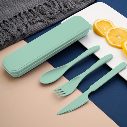 Reusable 3-in-1 Camping Utensil Set with Storage Case - Portable Travel Cutlery for Outdoor, Picnic, and Everyday Use - color: Green