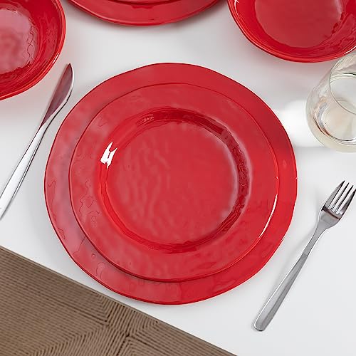 LEHAHA Red Melamine Dinnerware Sets, 18-Piece Melamine Dishes Set, Lightweight and Chip Resistant, Durable Plates and Bowls Set, Safe for Daily Use, Dishwasher Safe, Service for 6 - color: Red