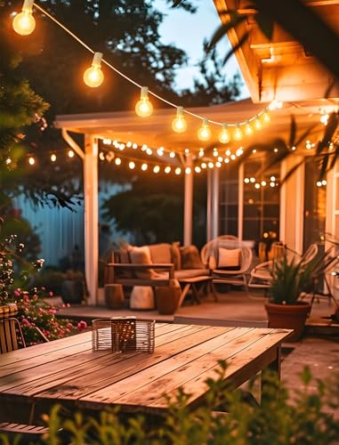 Larkvue 25FT Solar String Lights Outdoor with Remote, Waterproof Dimmable 3 Modes Patio Lights with 10+1 LED Shatterproof G40 Bulbs for Garden-White - color: White