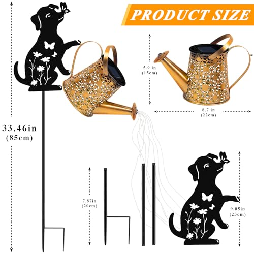 Solar Lights Outdoor Decorative, Watering Can with Cascading Lights, with Dog Silhouette Garden Stakes, Gifts for Mom Women, Waterproof Metal Garden Decor for Yard Art, Outside(1 Pack) - color: Dog 1 Pack