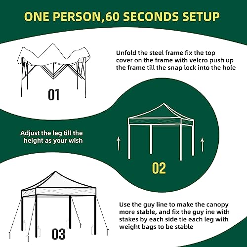 10x10 Pop Up Canopy Tent, Outdoor Instant Sun Shelter - Green, Included 1 x Rolling Storage Wheeled Bag, 4 x Guylines, 8 x Stakes - color: Basic Green