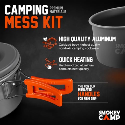 Smokey Camp Camping Cookware Mess Kit Set with Stove - Backpacking Camping Pots and Pans Set, All in One Non-Stick Camping Cooking Set, Portable Stove, Hiking, Picnic, Outdoor & Camping Cookware Set - style: 1.2 Liter Pot