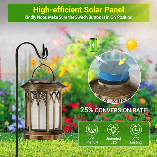 KOOPER 2 Pack Solar Lanterns Outdoor Waterproof, Upgraded Flickering Flame Solar Lantern Lights, Auto On/Off Lanterns Decorative Outdoor, Outdoor Hanging Lantern for Yard Garden Table Decor (Bronze ) - size: 2 Pack, style: Flame