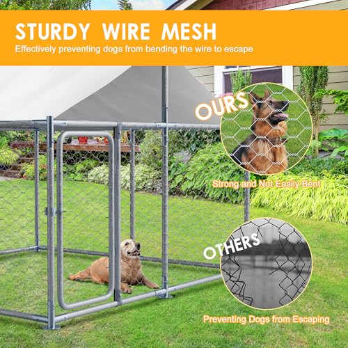 7.5 FT Large Outdoor Dog Kennel with Roof Heavy Duty Dog Kennel House, Galvanized Chain Link Dog Runs Pet Playpen with Waterproof UV-Resistant Cover and Secure Lock - size: 90"×90"×63"
