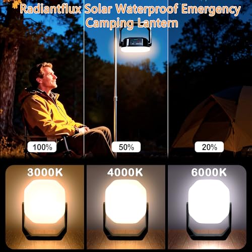RadiantFlux LED Camping Lantern, 6600mAh 4000LM,Rechargeable and Solar Light,IP65 Tent Light with 3 Light Modes,Mechanical Aesthetic Feel,10-Hours , Portable Lantern Flashlight, Emergency Light