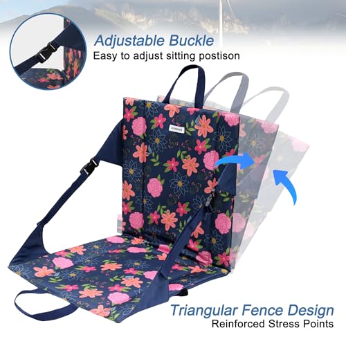 Folding Stadium Seat Cushion with Backrest, Portable Bleacher Pad for Camping,Lightweight Chair with Backrest for Outdoor Sports Concerts - color: Blue Floral