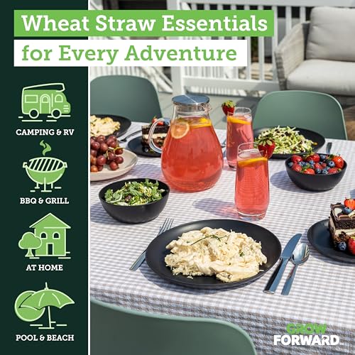 Grow Forward 16-piece Premium Wheat Straw Dinnerware Sets for 4 - Unbreakable Dishwasher & Microwave Safe Plastic Plates and Bowls Sets - Patio, Outdoors, RV, Camping Dishes - Midnight - color: Midnight Black