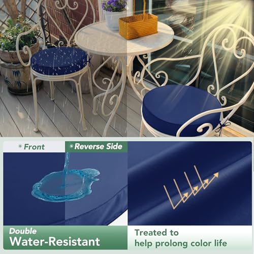 Summsun Outdoor Bistro Chair Cushions Set of 2, 15" D x 3" H Round Chair Cushions Waterproof and Fade Resistant Chair Cushion Pads with Non-Slip Ties and Removable Covers for Garden, Navy Blue - color: Navy, size: 15x3 Inch (Round)-2p