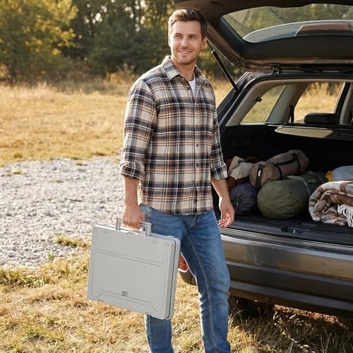 2 in 1 Foldable Camping Storage Box with Extendable Table, 26L Collapsible Plastic Storage Bin with Handle, Stackable Waterproof Storage Crate for Camping Picnic Outdoor RV Home Organization