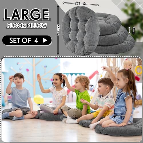 Jerify Floor Pillow Cushions Large Round Square Large Meditation Floor Pillow for Classroom Adult Meditation Picnic Party Seating Learning Daycare School(Round,Dark Grey,4 Pcs) - color: Dark Gray, size: Round