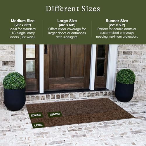 WaterHog Boxwood Front Door Mat Indoor Outdoor Entrance, Absorbent All-Weather Doormat with Non-Slip Rubber Backing, Dirt & Moisture Trapper, Low Profile & Easy Clean, Made in USA, 35"x59" Dark Brown - color: Brown, size: Large 35"x59" (3'x5')