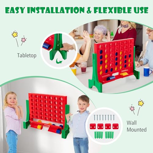 KOTEK 1.6 FT Tall Giant 4-in-A-Row, Jumbo 4-to-Score Game with Carrying Bag & 42 Coins, Quick Release Slider, Indoor Outdoor Family Board Game for Kids Adults, Freestanding/Wall-Mounted (Green) - color: Green