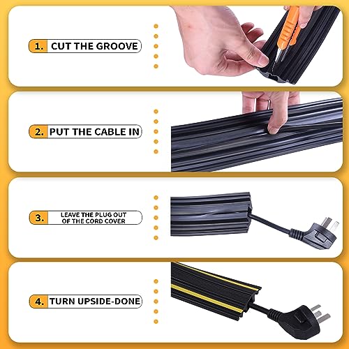 6FT Floor Cord Cover-Cord Cover Floor,Power Cable Protector Soft Extension Floor Cable Cover to Organize and Protect Wire on Floor, Electrical Cord Covers for Floor (6ft) - size: 5 Channel-6ft