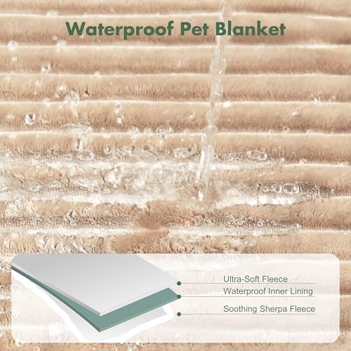 Waterproof Dog Blanket for Couch - Washable Medium Pet Blanket for Furniture Protector, Cozy Fleece Calming Dog Crate Blankets for Indoors & Outdoors, Linen, 40"x50" - color: Linen, size: L(40x50")