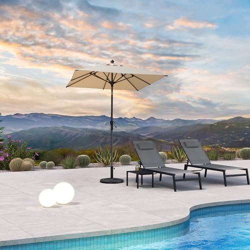PURPLE LEAF 6' x 6' Square Patio Umbrella Outdoor Table Umbrella Aluminum Frame Market Umbrella Sun Umbrella with 8 Sturdy Ribs & Tilt for Garden Deck Lawn & Pool Beige - color: Beige, size: 6' x 6'