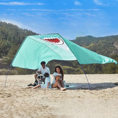 Beach Wind-Powered Shade Canopy, Portable Sun Shelter Tent, UPF 50+ UV Protection, Lightweight, Easy Set Up, 150 Sq. Ft. of Shade for up to 6 People, Blue Tint Shark - color: 4-Blue Tint