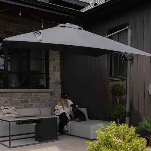 PURPLE LEAF 8' X 8' Left-right Tilting Patio Umbrella Outdoor Cantilever Swivel Square Umbrella Aluminum Offset Umbrella with 360-degree Rotation for Garden Deck Pool Patio Grey - color: Grey, size: 8' X 8', style: Left-right Tilt