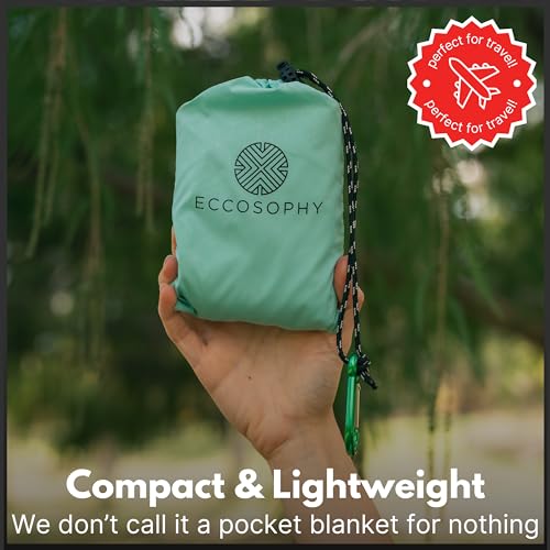 ECCOSOPHY Sand Proof Beach Blanket - Waterproof Picnic Blanket 60x55 Outdoor Compact Pocket Blanket Lightweight Ground Cover for Hiking Camping Festivals Sports Travel with Bag & Stakes (Pistachio) - color: Pistachio