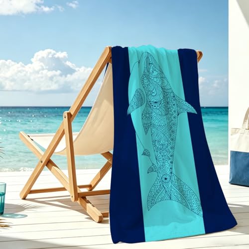 Shark Microfiber Lightweight Beach Towel Sand Free Quick Dry Absorbent Thin Towels Blanket for Swimming Pool Camping Beach Vacation Essentials Accessories Travel Things for Cruise Gym - color: Lcs Multicolor 1537
