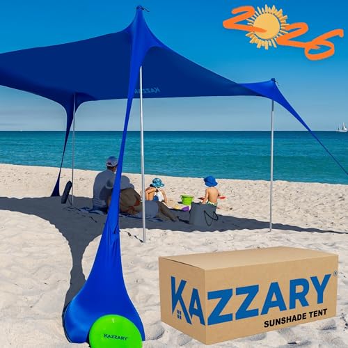 Beach Tent UPF50+ Sun Shade Canopy with Sandbags, 4 Stability Poles, Ground Pegs, Flying Disc Sand Shovel, Lightweight Sunshade Shelter, 7ft Tall for Outdoor Trips, Camping and Sports - color: Bright Blue, size: L - 7.5 X 7 ft. (with 4 Poles)