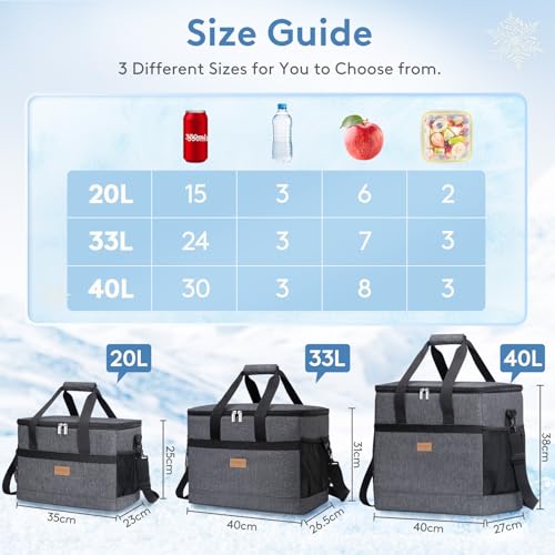 Lifewit Cooler Bag 30/50/60 Cans Collapsible and Insulated Large Lunch Bag Leakproof Soft Cooler Portable Tote for Camping/BBQ/Family Outdoor Activities - color: Dark Gray, size: 50-Can(30L)