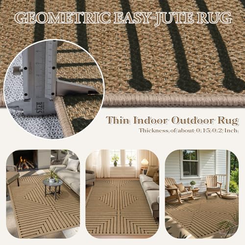 Lahome Neutral Geometric 5x7 Washable Rugs for Living Room Office, Black and Nature Outdoor Patio Rug Farmhouse Rhombus Non Slip Non Shedding Carpet for Classroom Balcony Dining Room - color: Nature/Brown and Black, size: 5x7