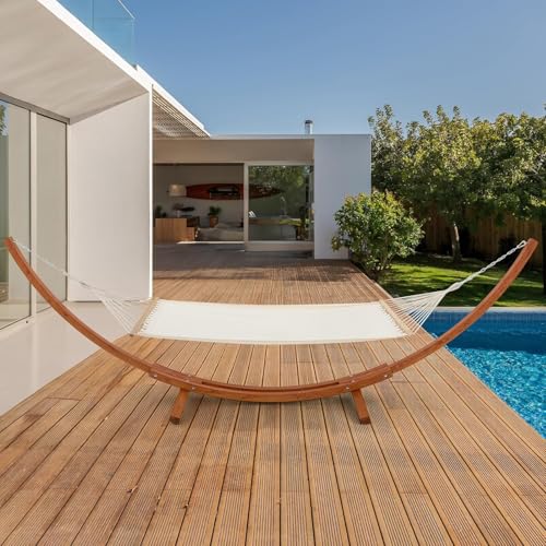 ECOTOUGE 13 FT Hammock with Stand, Heavy Duty Hammock Stand, 2 Person Heavy Large Hammock Bed for Porch, Patio, Balcony, Garden, Backyard, Load 550lbs 550LBS, White-Yellow - size: 13FT