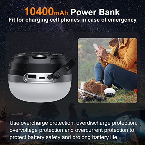 LED Camping Lantern Rechargeable 1400LM, Up to 420H Running Time Camping Tent RGB Light, 10400mAh Emergency Hanging Light for Hurricane, Power Outages, Home, Hiking - style: Black Ultra