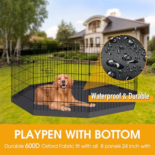 Dog Pet Playpen 8 Panel 24 Inch with Bottom Pad for Small Medium Pets Indoor Outdoor (Black Bottom Pad) - style: Bottom pad cover Black