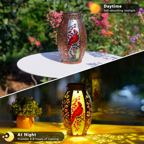 STARSOUL Solar Lantern Outdoor Waterproof, Hanging Solar Lantern for Patio Garden Yard Decor, Cardinal Memorial Gifts for Loss of Love one, Bereavement Sympathy Gift - color: Cardinal-B