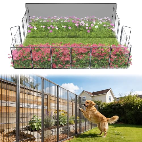 FXW Garden Fence Outdoor for the Yard – 40in(H) x 36.4ft(L) Heavy Duty Metal Animal Barrier for Dog, No Dig Decorative Dog Fence, 16 Panels, Silver - color: Silver, size: 40"H