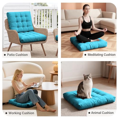 Tiita Outdoor Cushions Square Floor Pillow Thicken Tufted Seat Pad Large Floor Cushion for Yoga Meditation Living Room - color: Square|blue, size: 2 Count (Pack of 1)