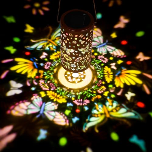 Solar Lanterns Outdoor Waterproof Butterfly Garden Decor Gifts for Women Mom Grandma, Colorful Hanging Solar Lights Metal Garden Decoration Outside for Yard, Patio, Backyard, Porch - style: Colorful Light