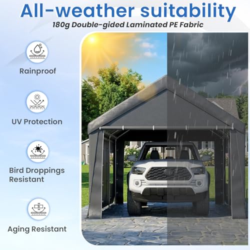 Bezseller 12x20 FT Heavy Duty Carport Canopy with Removable Sidewalls, Portable Garage Tent with Roll-Up Windows & Doors, Car Port with All-Season Tarp for Cars, Boats, Trucks, Motorcycles, Gray - color: Gray, size: 12 X 20