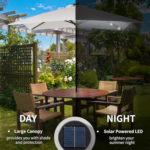 Outsunny 9' x 7' Solar Umbrella, LED Lighted Patio Umbrella for Table or Base with Tilt & Crank, Outdoor Umbrella for Garden, Deck, Backyard, Pool, Beach - color: Cream White