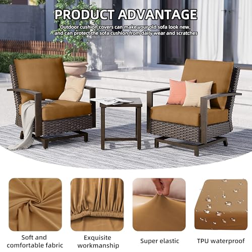 14Pcs Outdoor Cushion Covers, Patio Cushion Covers,Stretch Elastic Slipcovers, Replacement Washable & Reusable Furniture Protector for Patio Couch (Camel Color,Cover Only) - color: Camel Color, size: 14Pcs-Solid color