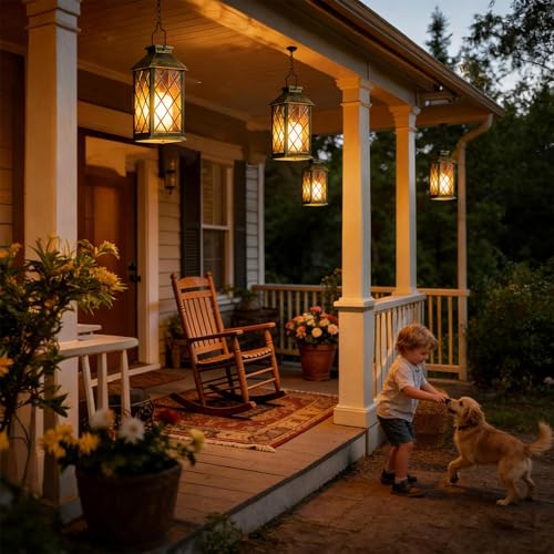 Solar Lanterns Outdoor Waterproof, 2 Pack 9" Glass Hanging Solar Lights with Flickering Flameless Candle, Outdoor Lanterns for Patio Wall Porch Table Garden Yard, Gift for Women Mom - Bronze - size: Bronze 9"