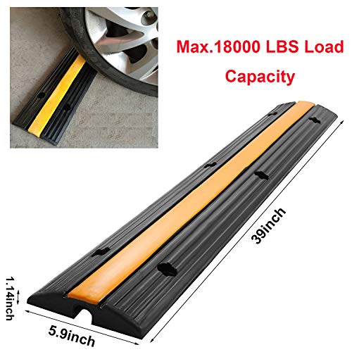 Reliancer 4 Pack 1-Channel Rubber Cable Protector Ramp Traffic Speed Bump 18000lbs Capacity Heavy Duty Cable Protective Cover Ramp Driveway Hose Cord Track Protector Wires Concealer for Garage Parking - size: 4 Pack 1-Channel