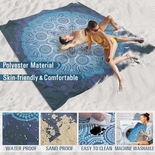 Famstar Beach Blanket Sandproof Waterproof 78''×81'' 1-5 Adults Oversized,Compact Lightweight Durable Beach Mat for Travel Camping Hiking Picnic Blanket - color: Round Flower, size: 78''×81''
