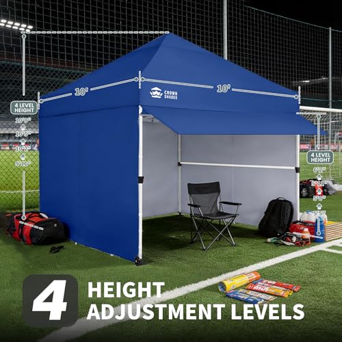 CROWN SHADES 10x10 Commercial Pop Up Canopy Tent with 4 Removable Sidewalls, 1 Extended Awning, 2 4" Wheels, 4 Sandbags, 4 Adjustable Heights for Outdoor Events, Parties, Blue - color: Blue